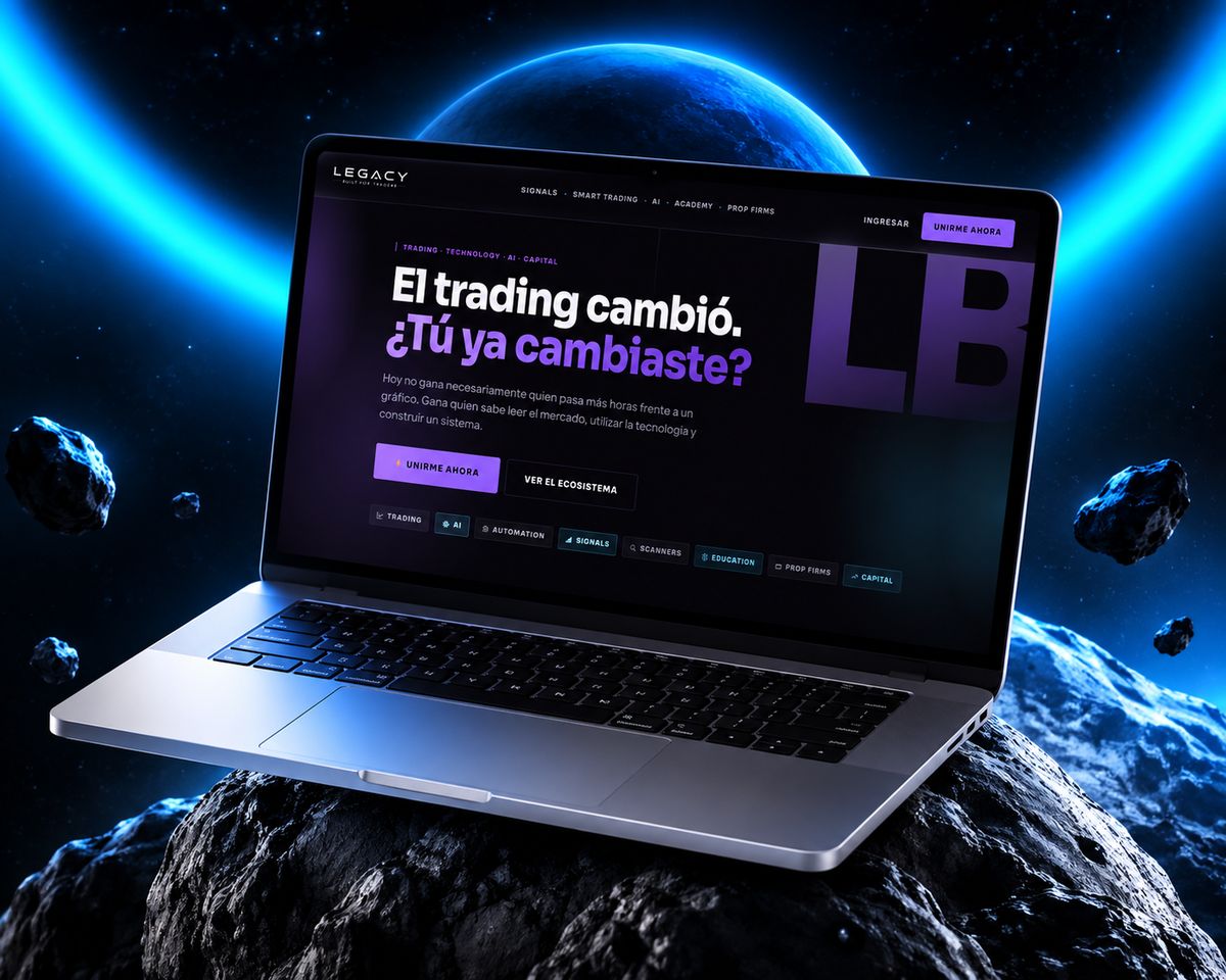 Plataforma de trading y señales diseñada por TMT CODE, mostrada en un portátil